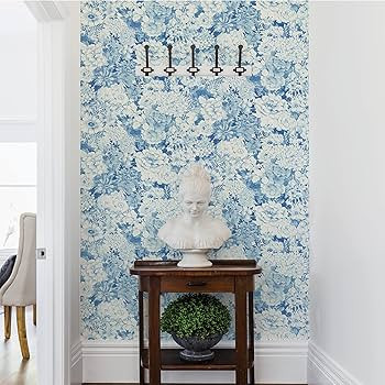 NuWallpaper NUS3833 Indigo Empress Garden Peel & Stick Wallpaper, Blue | Amazon (US)