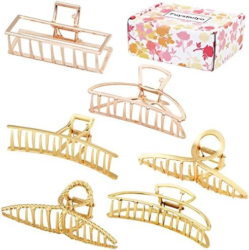 Fuystiulyo 6 Pcs Large Metal Hair Claw Clips, 4 Inch Non-Slip Metal Claw Hair Clips for Thi... | Amazon (US)