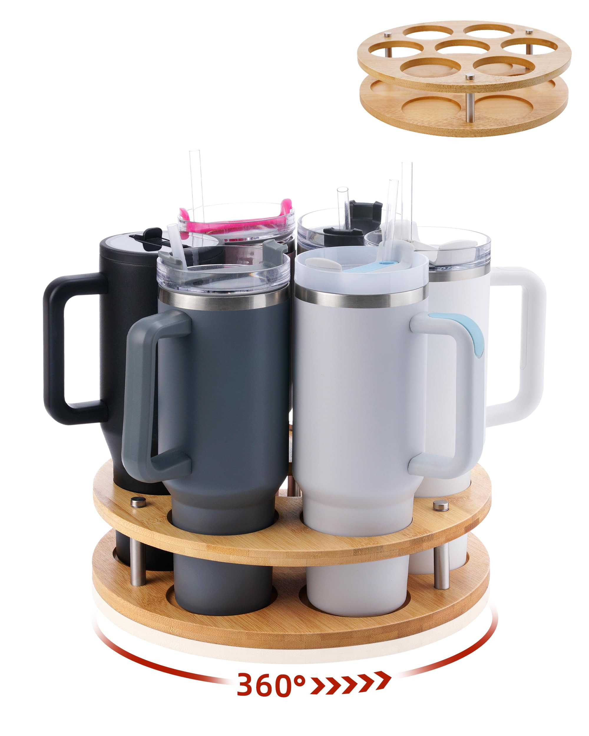 Rotating Wood Tumbler Organizer, 30 oz 40 oz Spinning Turnable Tumblers Holder, 360° Rotatable 7... | Amazon (US)