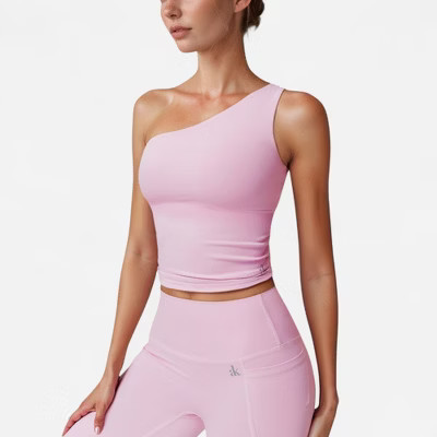Anna-Kaci Active Women's One Shoulder Cropped Active Tank Top with Asymmetrical Neckline - Small, Pink | Target