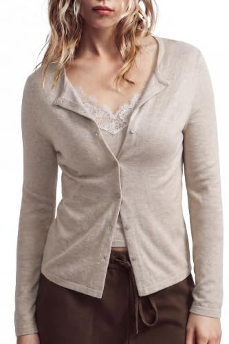 SUUKSESS Women Cashmere Lace Button Down Sweater Cute Knit Long Sleeve Tops (Oatmeal, Large) | Amazon (US)