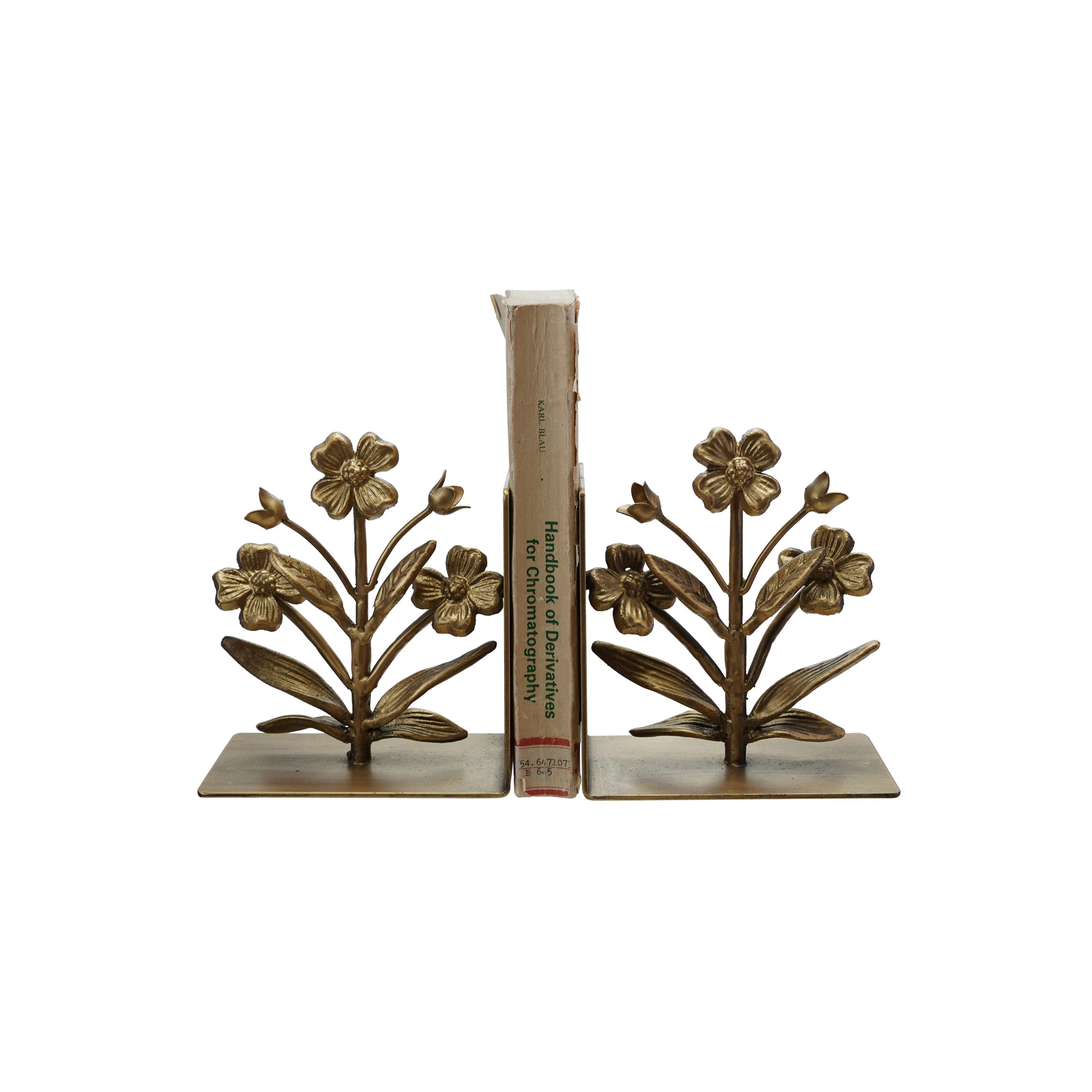 2-Piece Cast Metal Flower Bookends | Wayfair North America