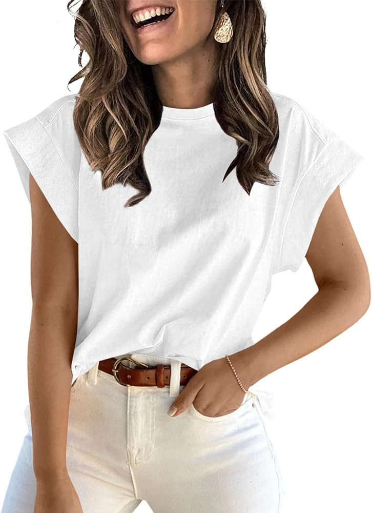 ZDC Women's Cap Sleeve Tank Tops Summer Crew Neck T Shirts Basic Loose Fit Solid Tee | Amazon (US)