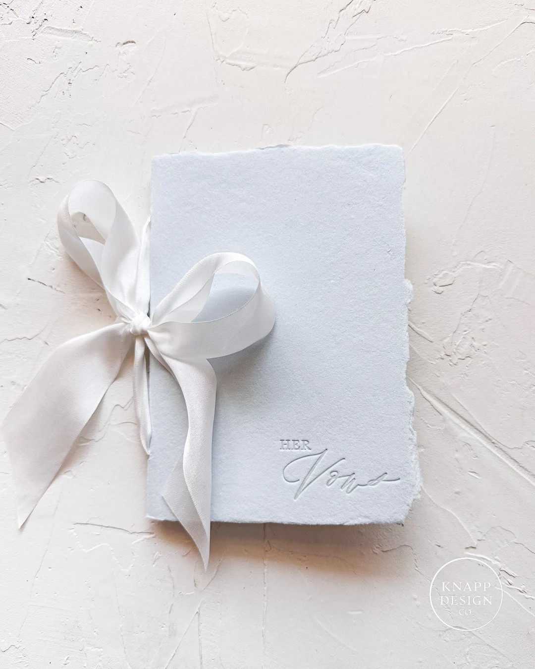 HER Vow Booklet Letterpress on Dusty Blue Handmade Paper With Silk Ribbon - Etsy | Etsy (US)