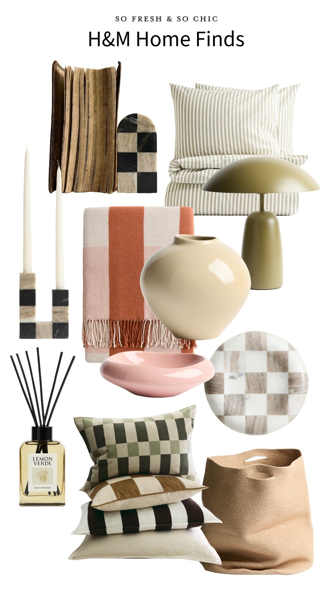 New from H&M Home!
-
Affordable home decor - checkered marble tray / pink ceramic tray - irregular vase / green table lamp - metal table lamp / checkered marble bookends - checkered marble taper candle holder - graphic print linen pillows - minimalist home decor - woven basket - checkered throw blanket - striped duvet cover - H&M home finds - colorful home decor 

#LTKSaleAlert #LTKHome #LTKFindsUnder100