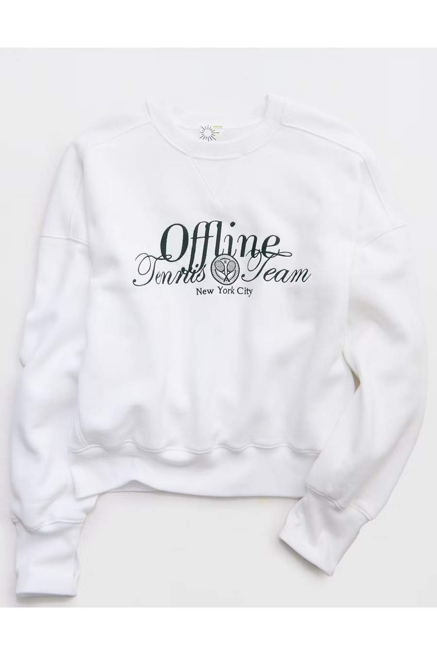 OFFLINE By Aerie Cloud Fleece Classic Crewneck Sweatshirt Women's Air White XXS | Aerie