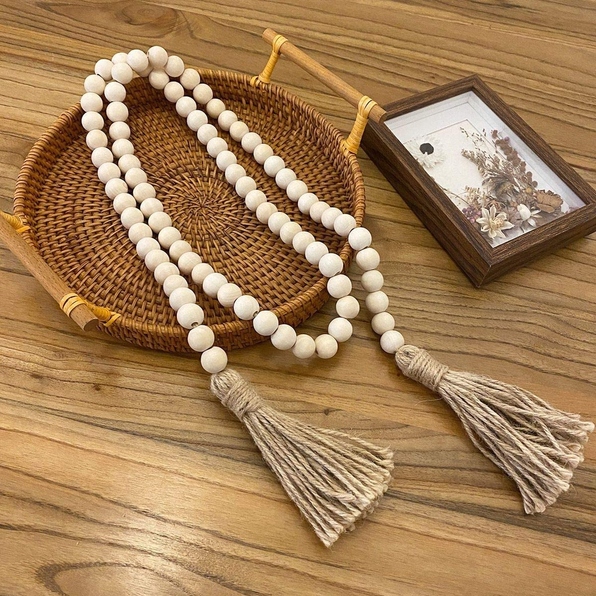57in Wood Bead Garland with Tassels,Farmhouse Beads Rustic Country Decor Prayer Boho Beads Wall H... | Walmart (US)