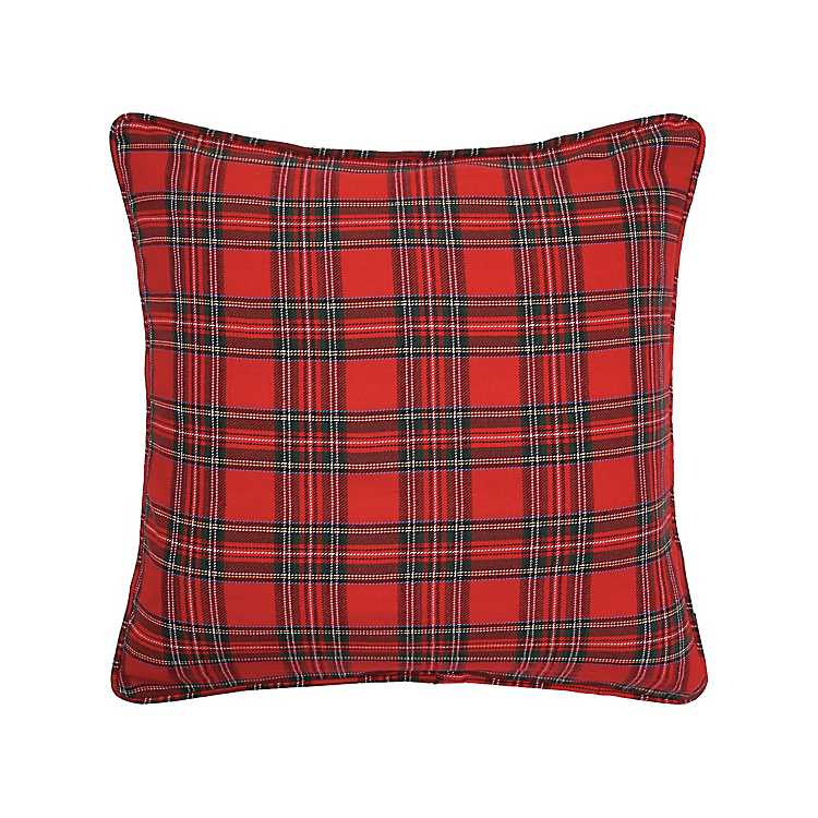Collie Red Plaid Christmas Pillow | Kirklands