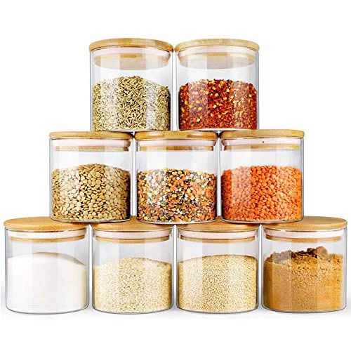 Glass Jars with Bamboo Lids EcoEvo, Glass Food Jars and Canisters Sets, 9 Pack of 16oz | Walmart (US)