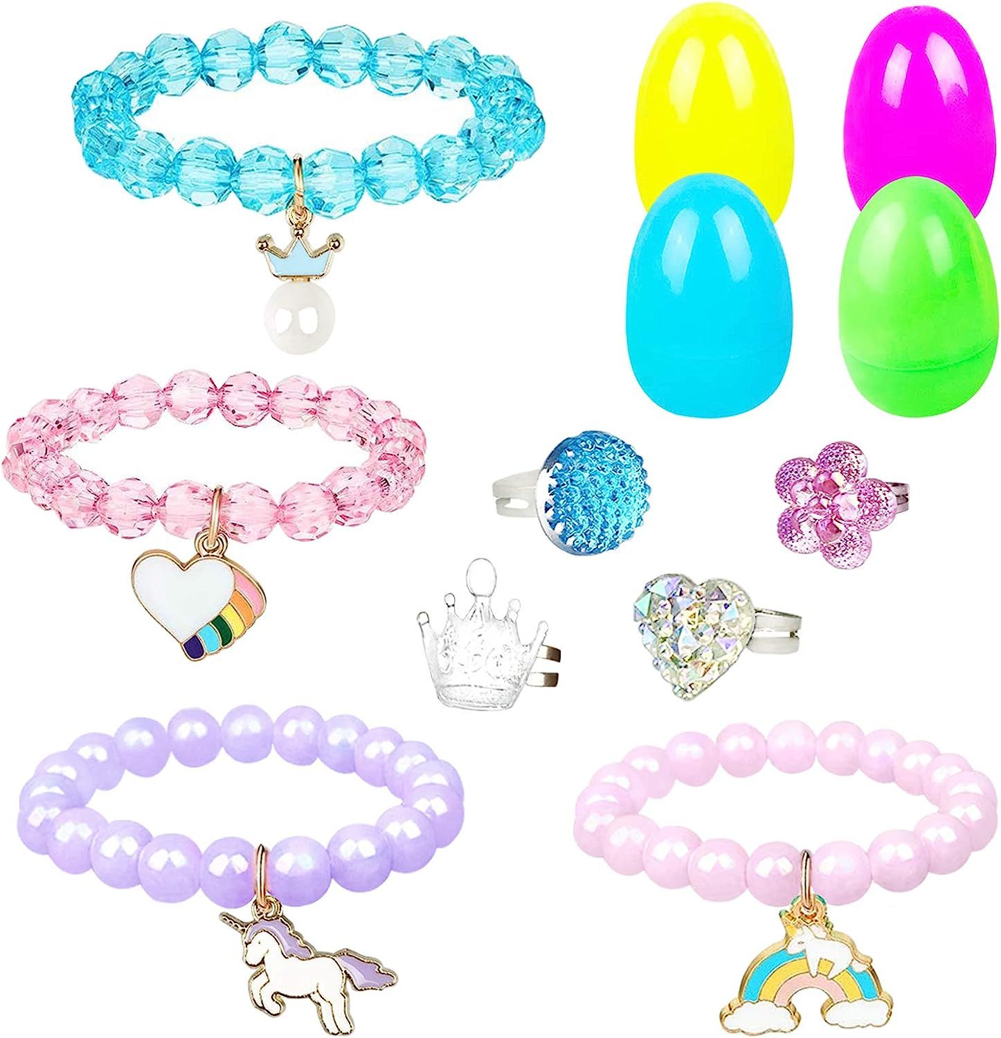 VLUSSO Easter Eggs Easter Basket Stuffers Fillers Filled 4 Pack Eggs with Colorful Bracelet Girls... | Amazon (US)