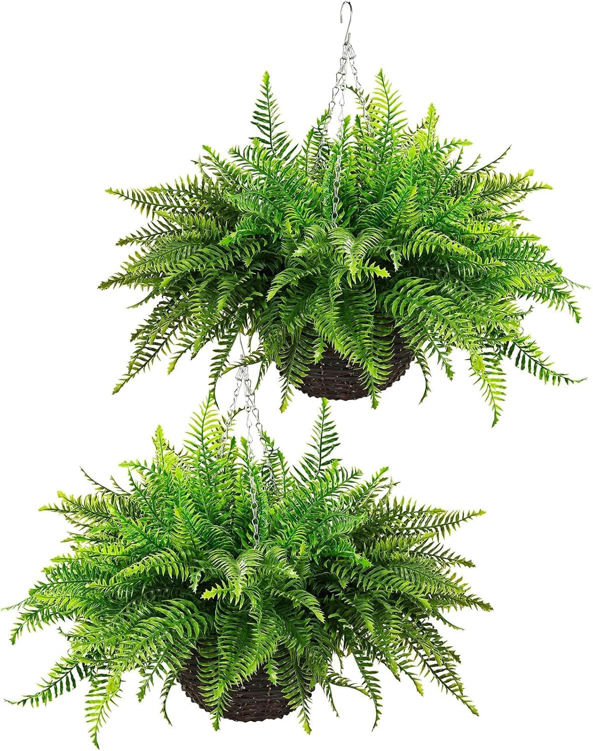 QIANYUN Fake Fern Outdoor Artificial Plants-2-Pack Artificial Outdoor Hanging Fern Faux Greenery ... | Amazon (US)