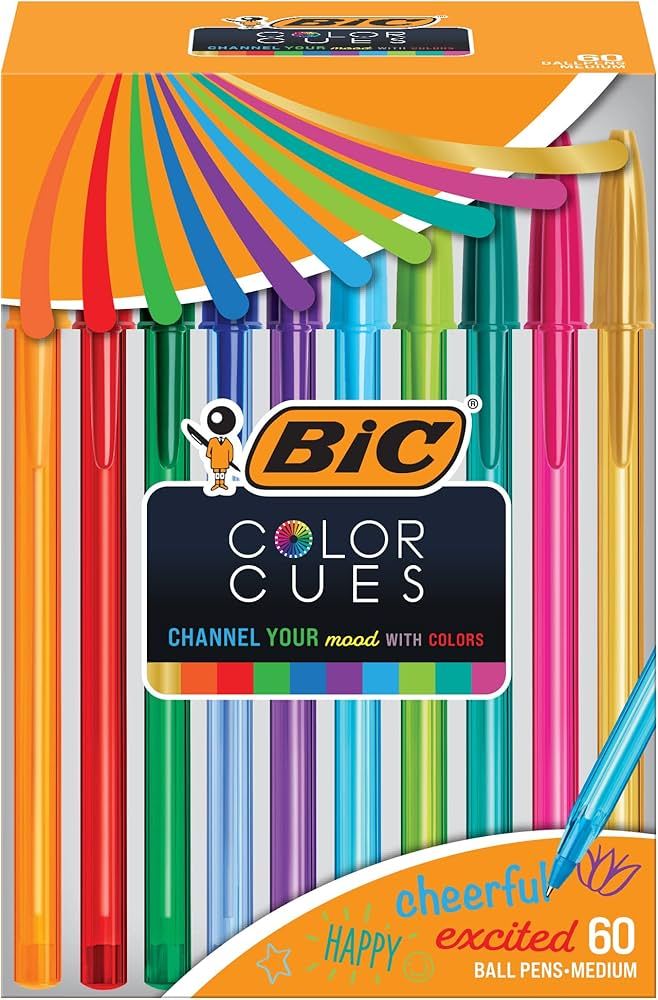BIC Color Cues Pen Set (WMSUA60-AST), 60-Count Pack, Assorted Colors, Fun Color Pens for School S... | Amazon (US)