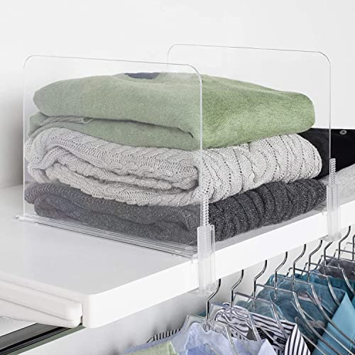 Richards Homewares Acrylic Shelf Dividers - Purse, Sweaters Organizer for Closet - Clear Separators Closet Shelf Organizer - 4 Pack Adjustable up to 2.5” Thick | Amazon (US)