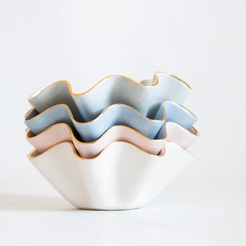 These beautiful handmade ceramic wavy bowls are forever some of my favorites!!!! It is such a versatile piece that is perfect for live or faux plants, fruit, or to have on display✨🤍🌸🌿🫐🏡

Handmade ceramic abstract bowl with high fire stoneware clay and glazes. Adorned with low fire 22K gold luster edges. Truly beautiful! 

Today is the last day of the major sitewide sale - UP TO 30% OFF!!!
If you've had your eye on something special, this is your sign 🪧 Sale ends today! Get up to 30% off every piece across our website - making it the perfect moment to add to your collection, stock up on gifts, or finally bring home a favorite🫶🏼

#homedecor #grandmillennial #grandmillennialdecor #grandmillenialstyle #homedecorideas #interior #interiordesign #cozyspaces #home #homedesign #homestyle #design #style #grandmillennialhome #preppy #preppystyle #classic #classicstyle #timeless #timelessstyle #scallop #scallopdecor #rattan #rattandecor #rattanstyle #pink #pinkdecor #lightpink #blue #lightblue #blueandwhite #blueandwhitedecor #chinoiserie #floral #floraldecor #nursery #nurserydecor #nurserydesign #nurseryinspo #nurserystyle #gift #giftideas #giftforher #giftsshelllove #gifts #guftsforher #giftguide #shopsmall #smallbusiness #shopsmall #handmade #handcrafted #handpainted #art #artwork #ceramic #sale #salealert #deal #dealoftheday @susangordonpottery  @susangordonpottery

#LTKHome #LTKSaleAlert #LTKmomlife