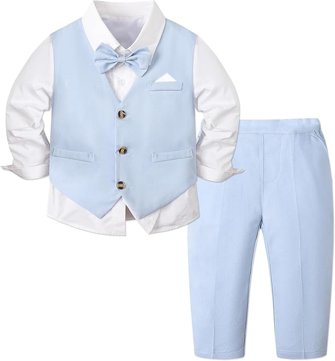 SANGTREE Baby Boys Toddler Gentleman Kids Formal Outfits Long Sleeve Suit Clothing Set 3 Months -... | Amazon (US)