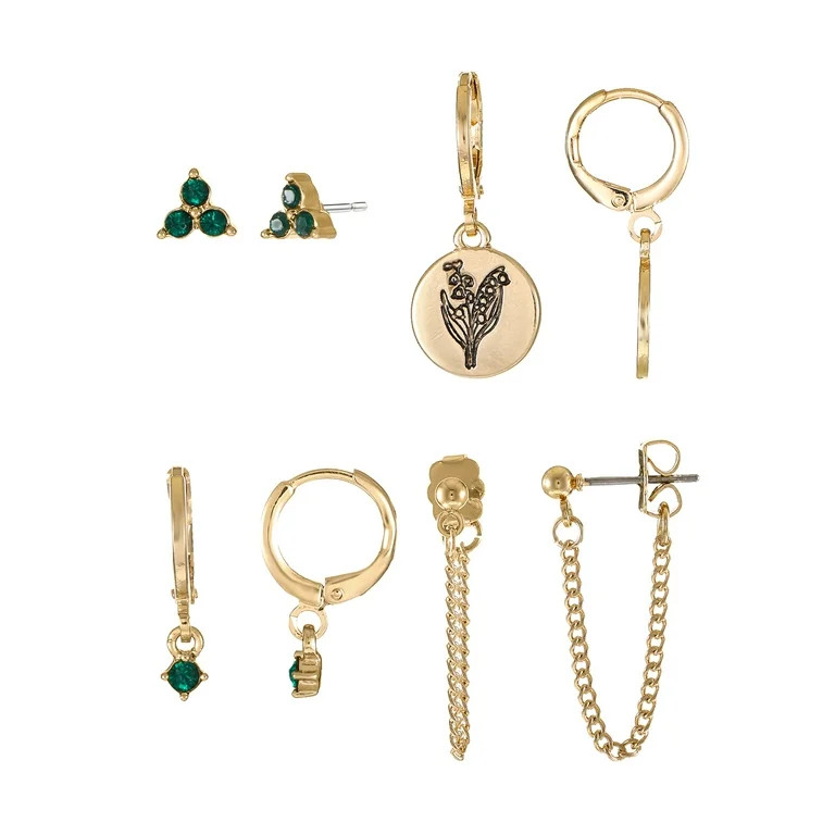 Time and Tru Goldtone Birth Flower Earring Collection, 4 Pairs, December | Walmart (US)
