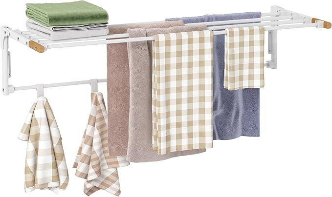 FKUO Clothes Drying Rack Wall Mounted Clothes Hanger Rack, Collapsible Laundry Metals Drying Rack... | Amazon (US)