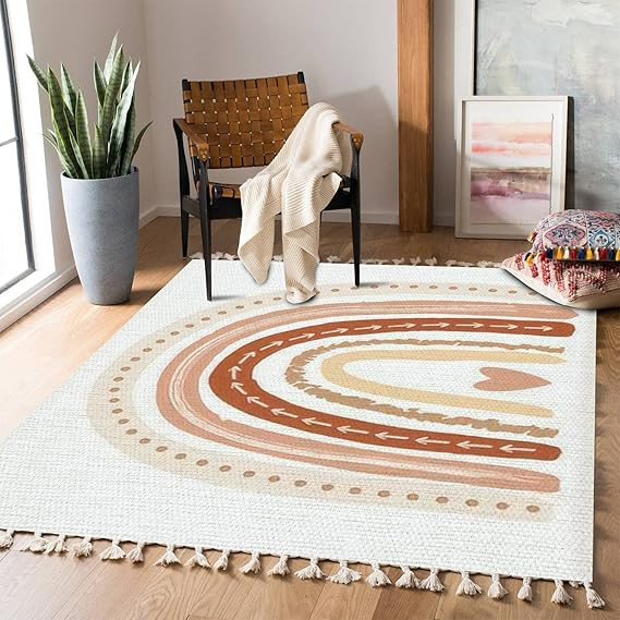 Boho Rug Scandinavian Boho Nursery Rainbow Print for Playroom with Neutral Area Rug Carpet Patio ... | Amazon (US)