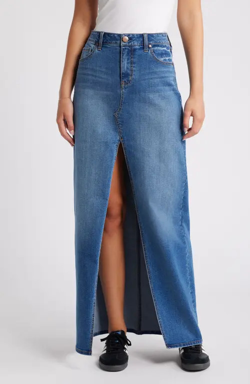 1822 Denim Front Slit Denim Maxi Skirt in Charlie at Nordstrom, Size 30 | Nordstrom