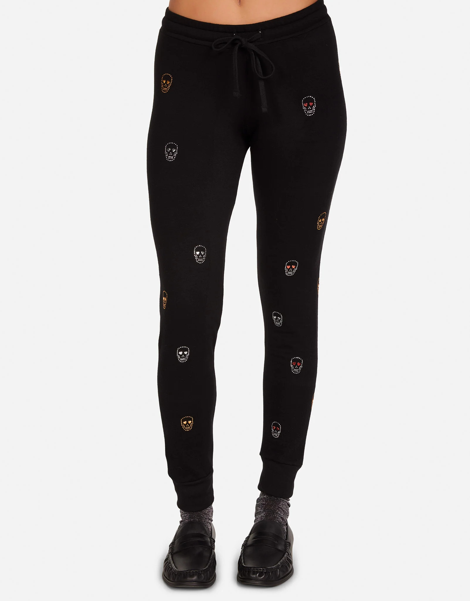 Stud Heart Eye Skulls Slim Leg Pants in Black | Jess by Lauren Moshi | Lauren Moshi