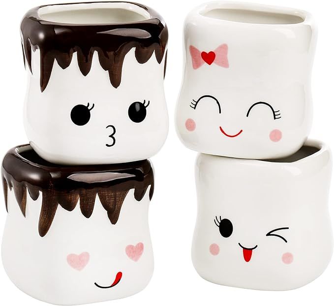 Hedume 4 Pack Ceramic Hot Chocolate Mugs, Cute Coffee Mug Set, Couple Matching Mugs, Anniversary ... | Amazon (US)