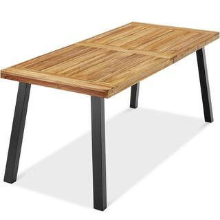 Best Choice Products 6 Person Indoor Outdoor Acacia Wood Picnic Dining Table with Metal Legs in N... | The Home Depot