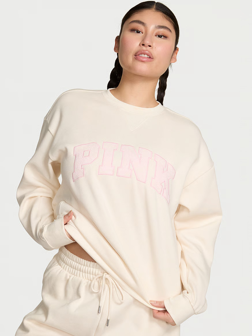 Buy Ivy Fleece Oversized Crew Sweatshirt, Winter White Pretty In Pink - Order Hoodies & Sweatshir... | Victoria's Secret (US / CA )