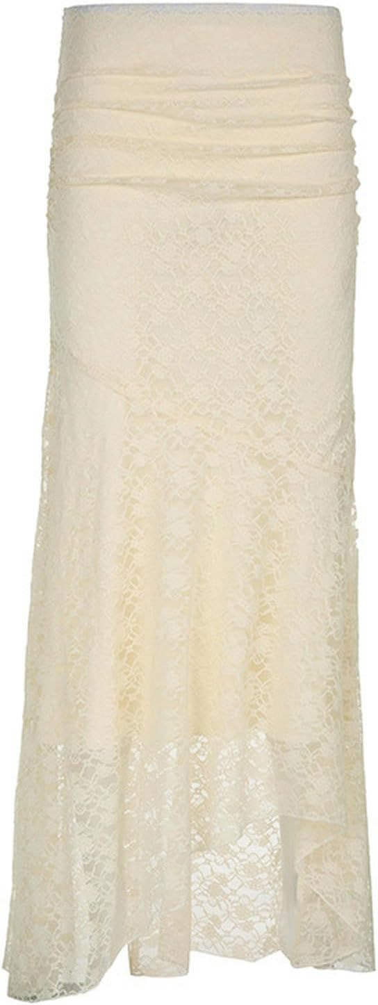 Fashionable and lace Stitching Low Waist Hip-Covering Detachable Long Skirt | Amazon (US)