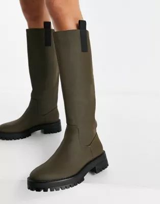Pull&Bear contrast sole high leg boot in khaki | ASOS (Global)