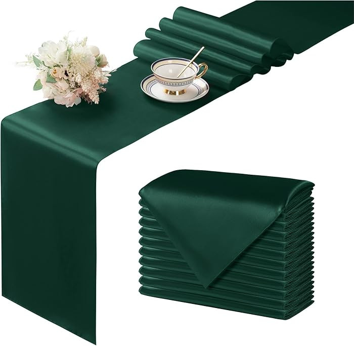 Manyshofu 12Pcs Satin Dark Green Table Runner - 12 x 108 Inch Long Size, Party Table Runner Decor... | Amazon (US)