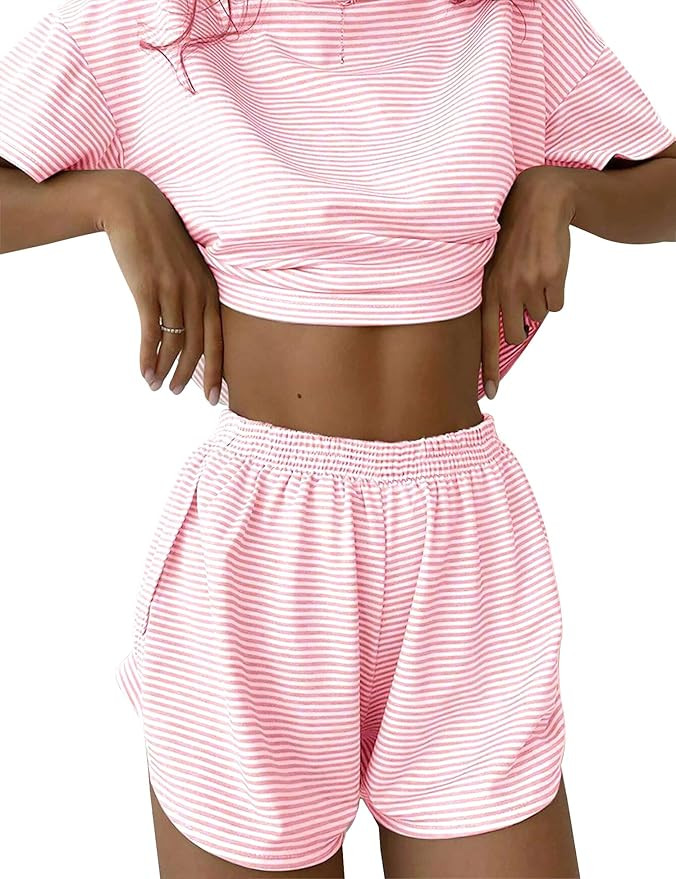 Kistore Summer 2 Piece Pajamas Sets Short Sleeve Sleepwear Pjs Lounge Split Short Sets | Amazon (US)