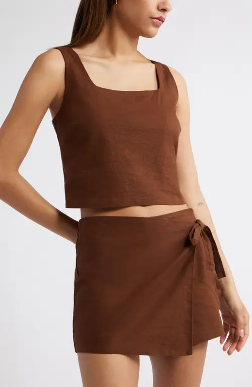 Open Edit Sleeveless Linen Blend Top in Brown Soil at Nordstrom, Size Large | Nordstrom