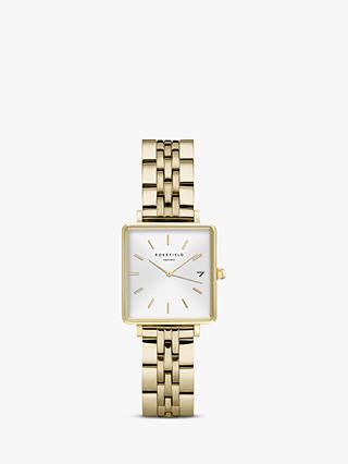 ROSEFIELD Women's The Boxy Date Bracelet Strap Watch, Gold/White QMWSG-Q021 | John Lewis (UK)