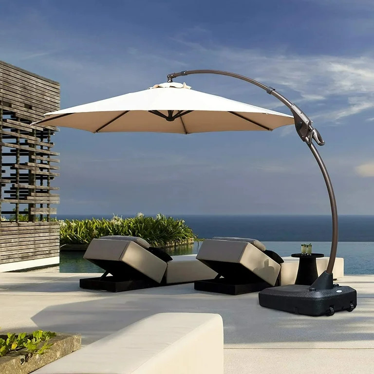 Yangming 12 FT Curvy Aluminum Offset Umbrella, Patio Cantilever Umbrella with Base, Champagne | Walmart (US)