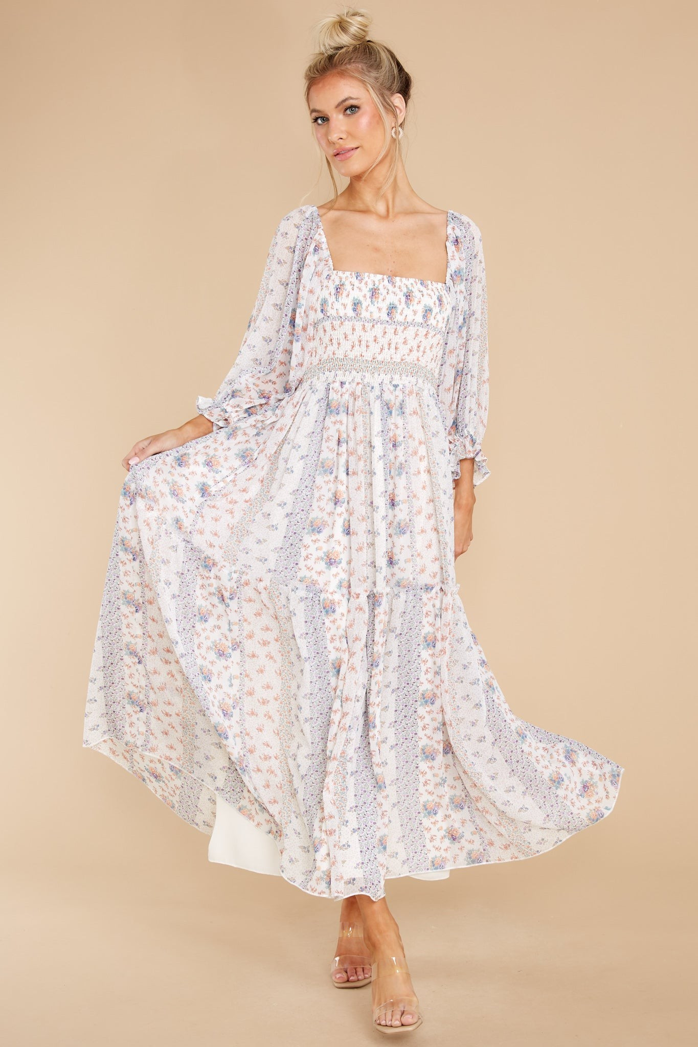 Sonic Bloom Ivory Multi Floral Maxi Dress | Red Dress 