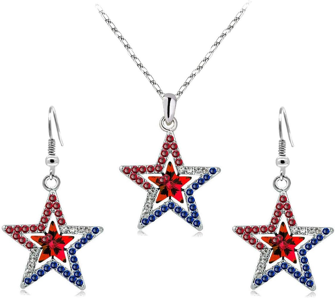4th of July Earrings & Necklace for Women - Stars & Stripes Jewelry - Red Blue & White Jewelry - ... | Amazon (US)