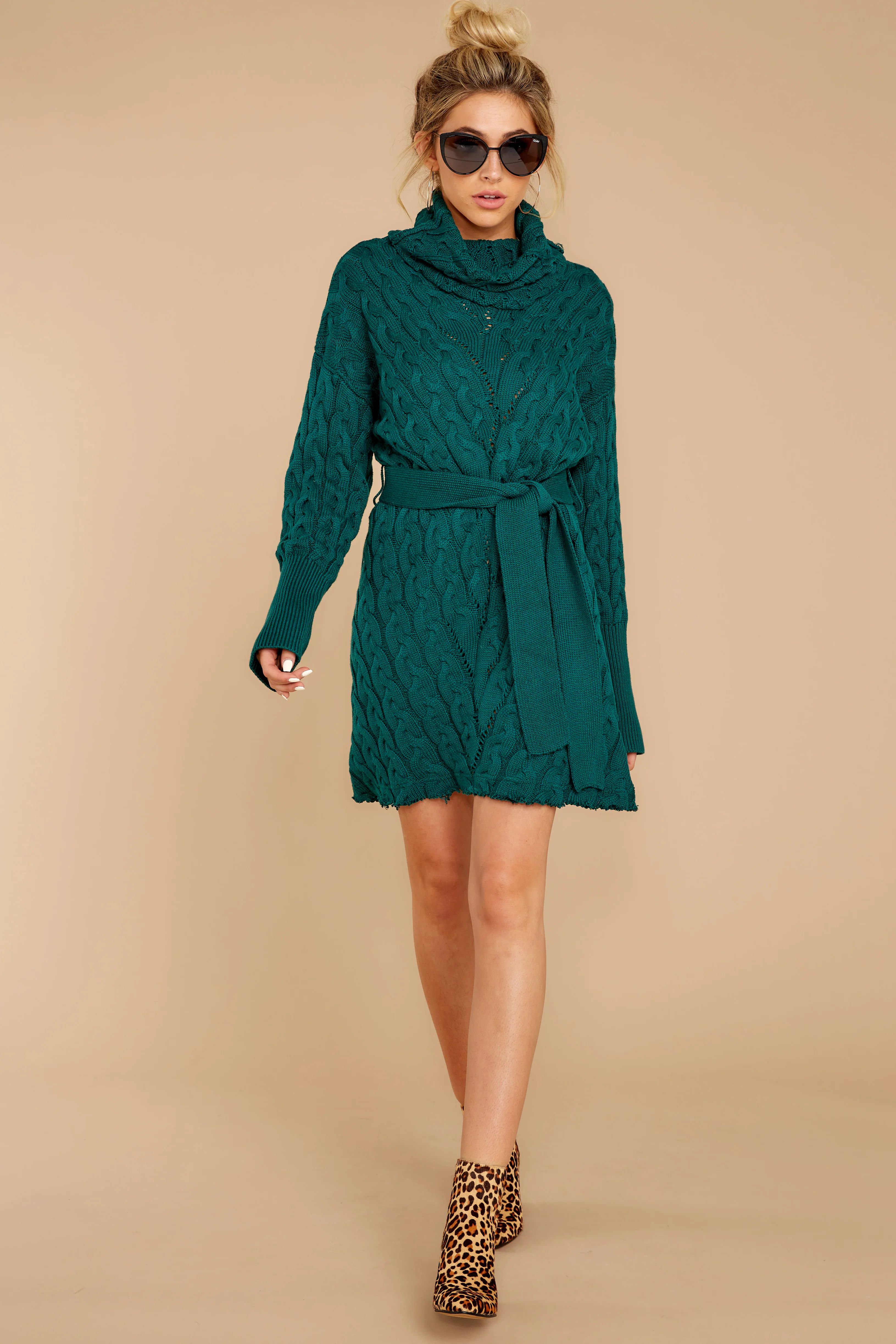 Ready Willing And Cable Knit Teal Green Sweater Dress | Red Dress 