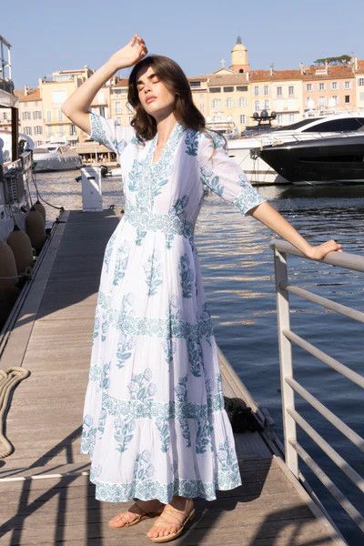 V-Neck Cuffed Maxi- Salvia Green | Oliphant Design