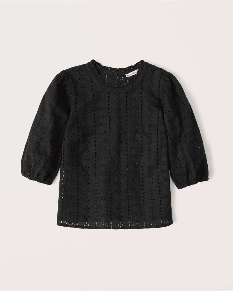 Short-Sleeve Cutwork Blouse | Abercrombie & Fitch (US)