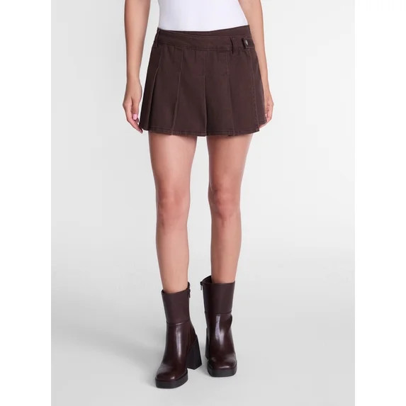 Madden NYC Women’s Belted Pleated Denim Mini Skort, Sizes XXS-XXL | Walmart (US)