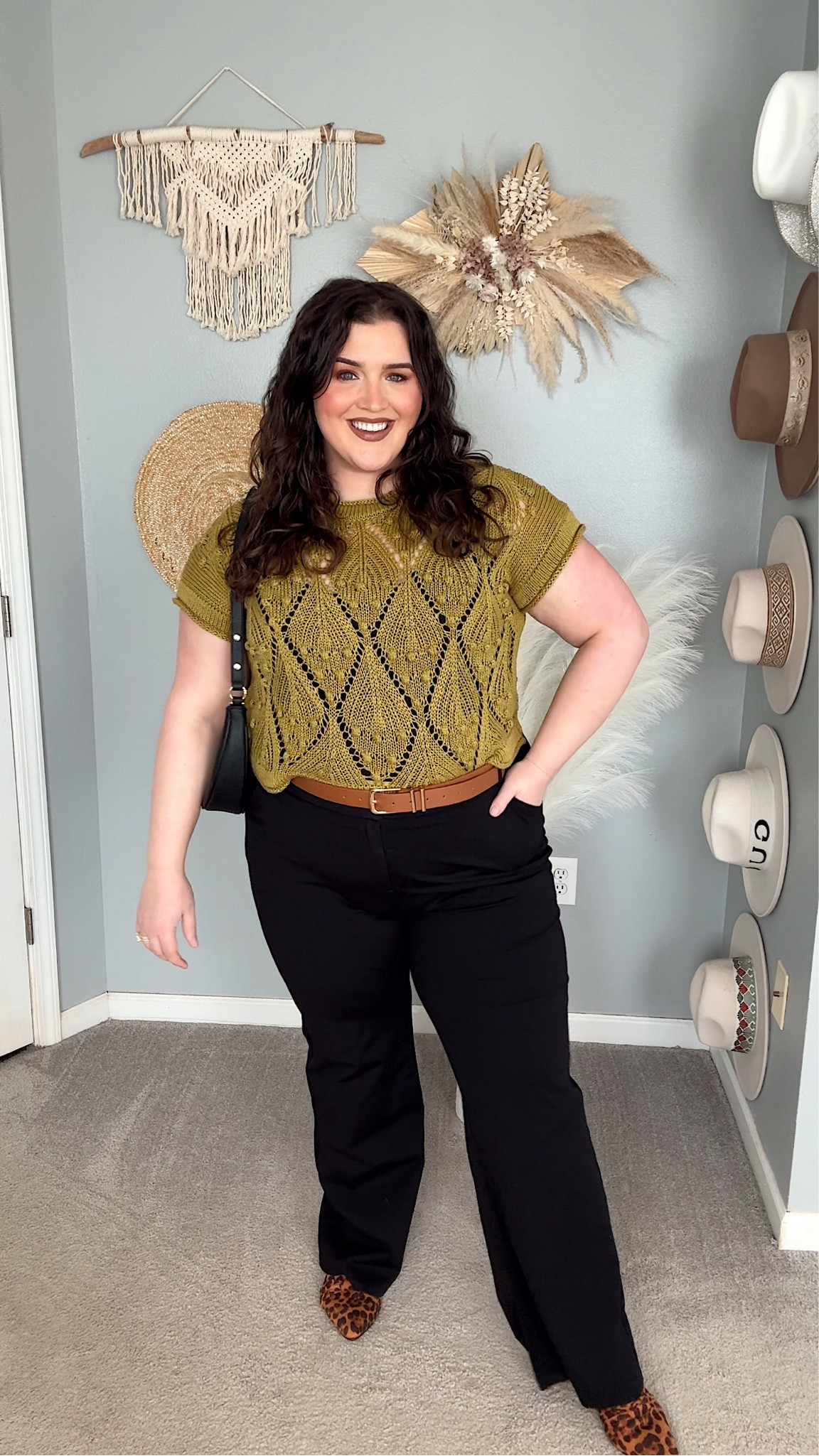 Amazon early spring office outfit 🌿 Knit top, stretchy trouser pants, cheetah flats 
Top: XL
Pants: 18

#LTKStyleTip #LTKWorkwear #LTKPlusSize