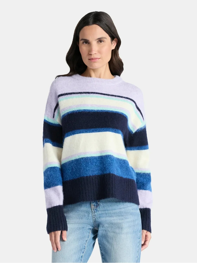 Time and Tru Women’s Brushed Stripe Sweater, Midweight, Sizes XS-XXXL | Walmart (US)