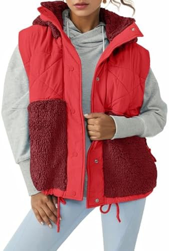 Imily Bela Womens Winter Sherpa Fleece Vest Stand Collar Button Down Sleeveless Jacket Casual Hoo... | Amazon (US)