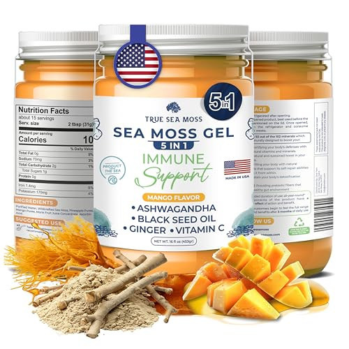 TrueSeaMoss Sea Moss Black Seed Oil Ashwagandha Ginger - Made with Irish Seamoss - Rich in Minerals & Vitamins - Supports Health, Made in USA from Fresh Sea Vegetables (5 in 1, Pack of 1) | Amazon (US)