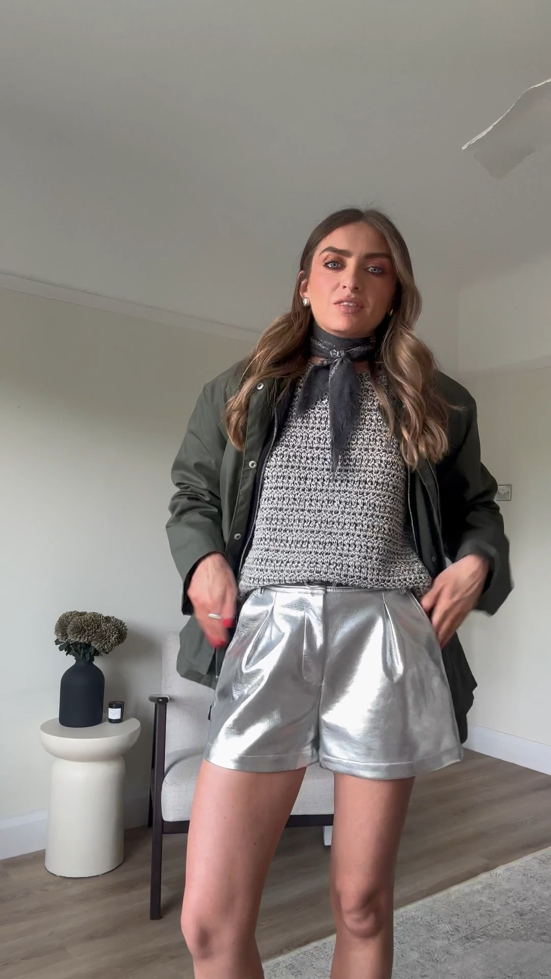 What I wore for Radio 1’s big weekend in Liverpool
Size 12 in the river island jacket 
Silver shorts - mine are old from nasty gal so I’ve tried to find similar 
Dr marten pascal boots 
H&M neck scarf - older so similar linked  
M&S knitted top - I can’t link due to the cyber attack 
New look black cross body bag - older so similar linked 