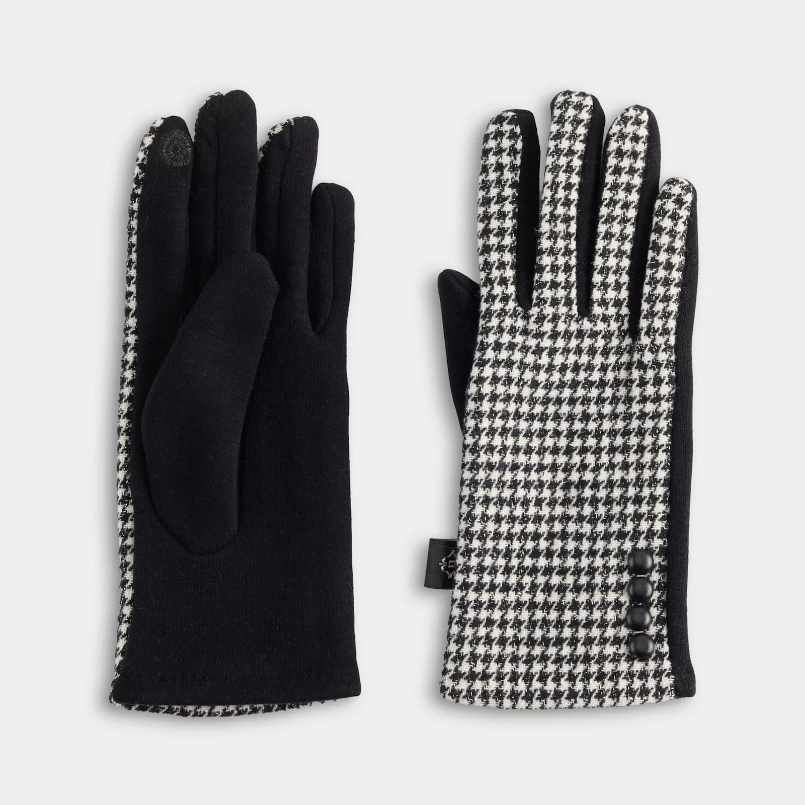 Women's Nanette Lepore Houndstooth Gloves With Buttons, Black | Kohl's