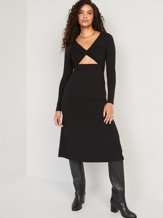 Fit & Flare Twist-Front Cutout Midi Dress for Women | Old Navy (US)