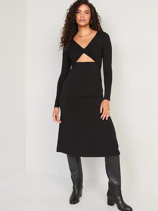 Fit &#x26; Flare Twist-Front Cutout Midi Dress for Women | Old Navy (US)