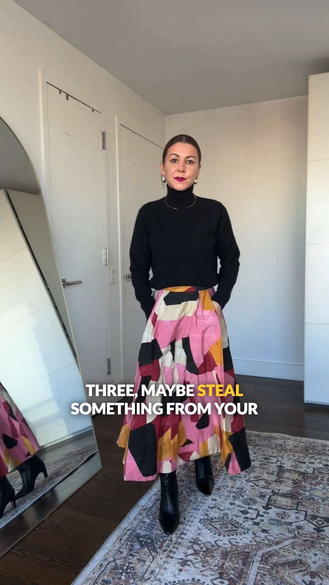 Holiday dinner outfit featuring a summer item (the skirt) and a sweater I stole from my husband.  

 #LTKGiftGuide #LTKHoliday #LTKPetite