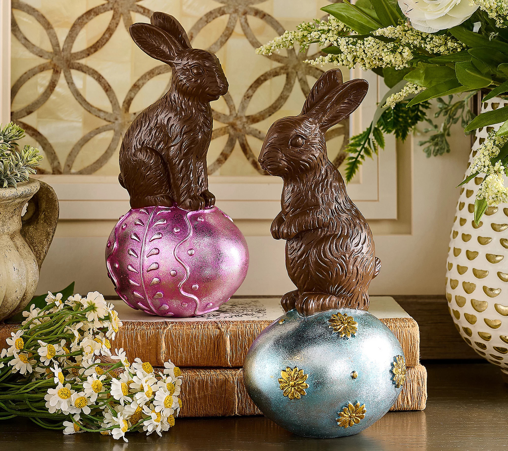 Set of 2 Chocolate Bunnies with Eggs by Valerie | QVC